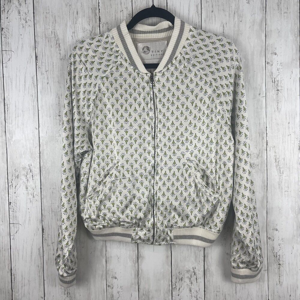 Tiny Editions Anthropologie Jacket Medium Ivory Floral Amber Embroidered Bomber - Picture 2 of 11